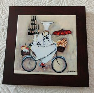 Jennifer Garant Fat Chef Bicycling With Wine, Bread & Fruit Delivery Tile